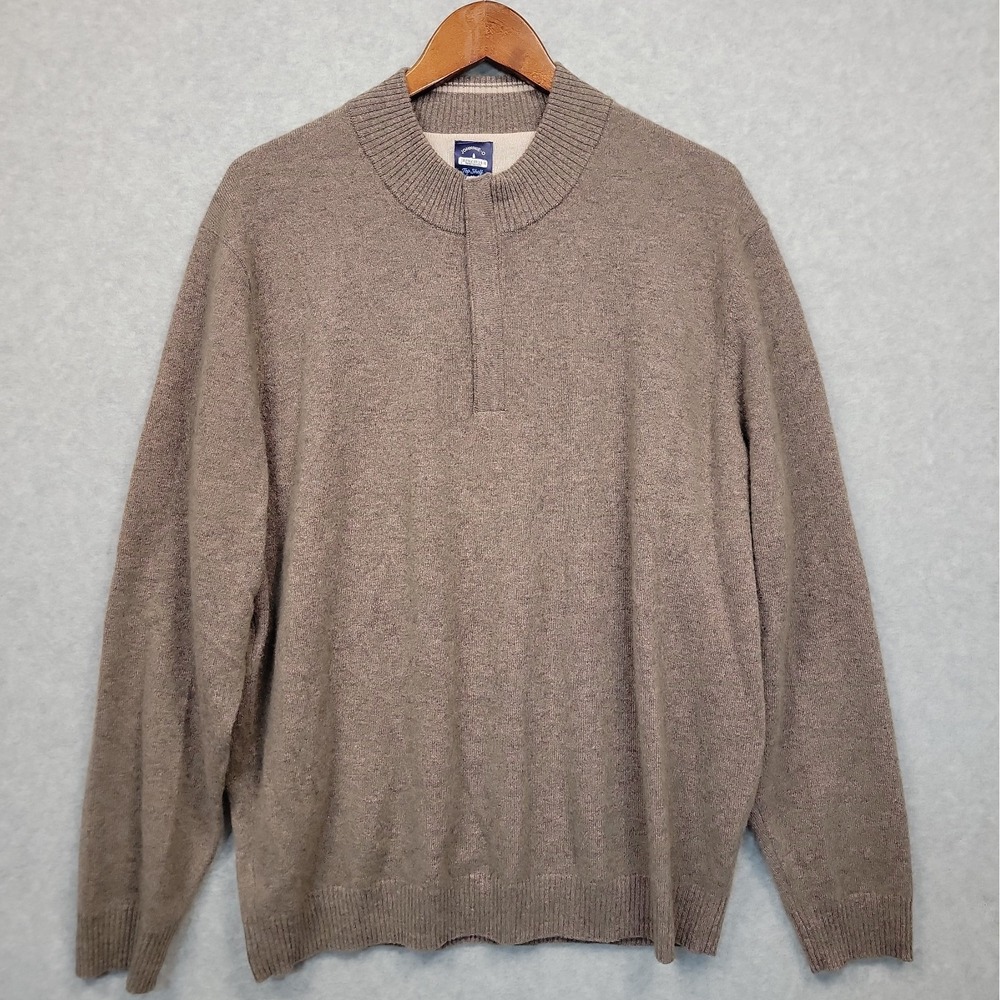 Johnnie-O Top Shelf Sweater Men XL Brown 1/4 Zip Pullover Ribbed Collar Cashmere